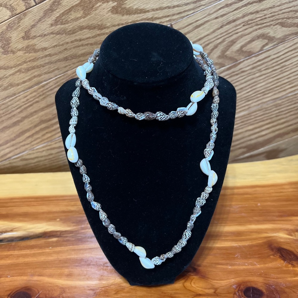 Vintage Boho Cowrie‎ and Puka Shell Long Strand Necklace Coastal Beach Jewelry